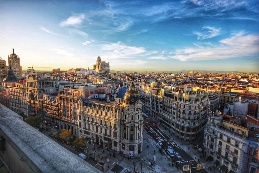 view of gran via from a rooftop.