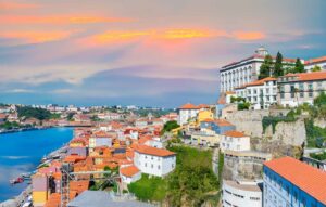 Porto walking tour. traditional architecture near Douro river.