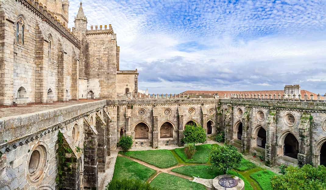 Cloister of the Evora Cathedral, the largest cathedral in Portugal_