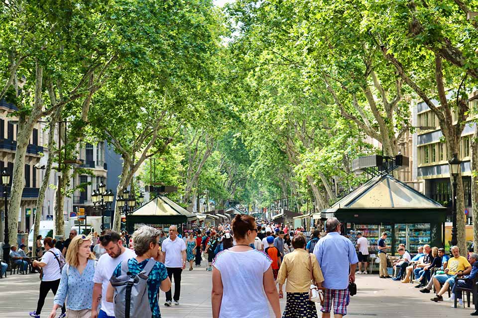 Walking tour of Las Ramblas, Barcelona, Spain