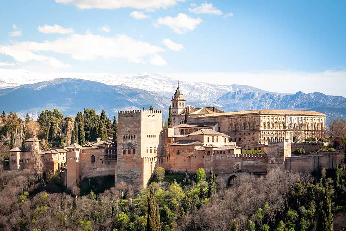 view from mountainside of Alhambra palace in Granada