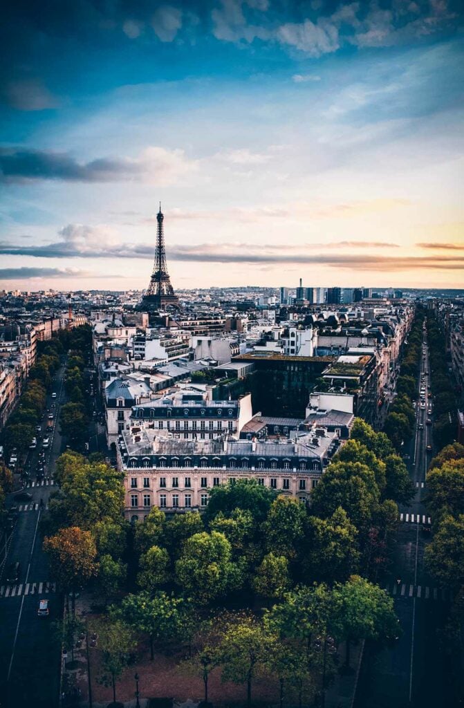 Paris Skyline with eiffel tower prominent in background.