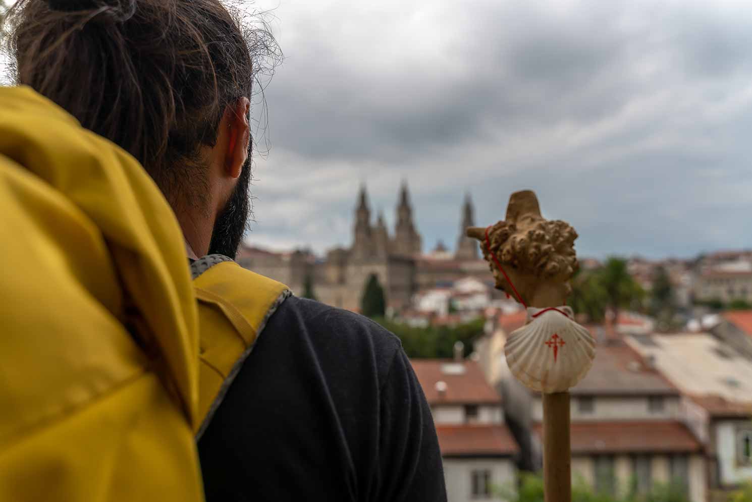 modern Pilgrim walking the Camino de Santiago trail.