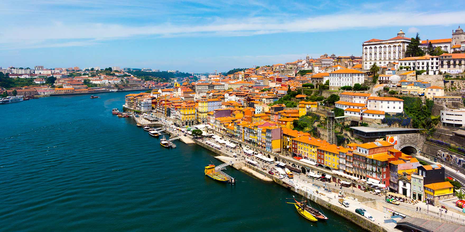 Porto, Portugal old town skyline and riverside.