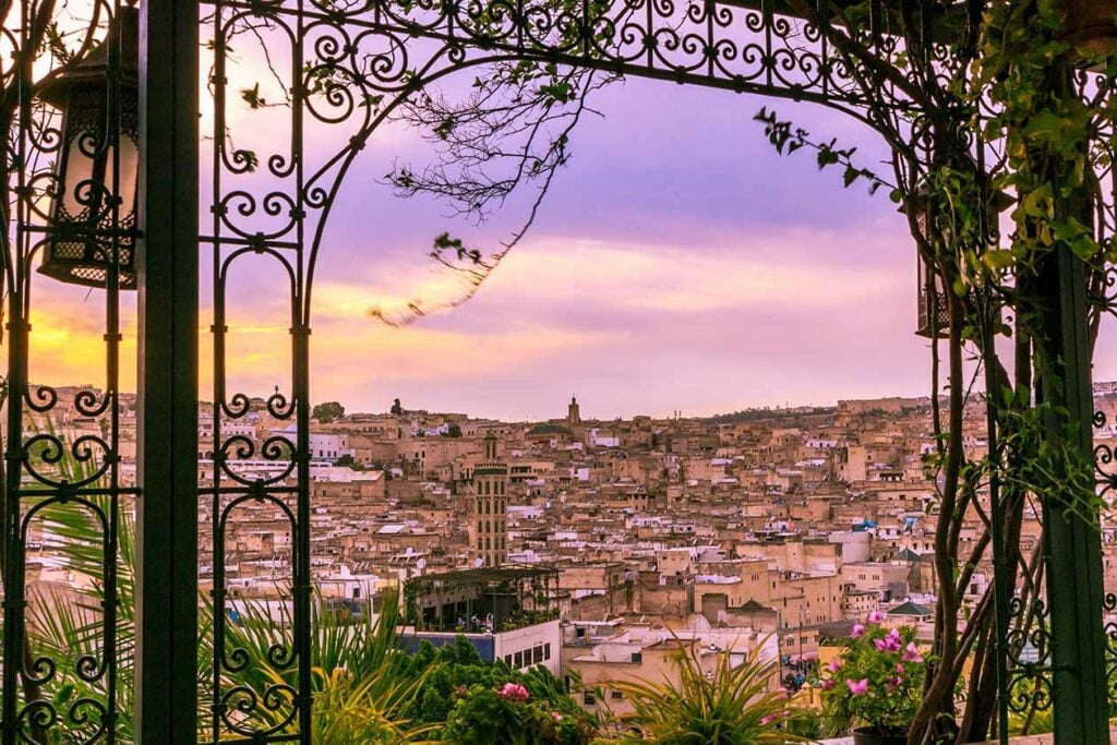 sunset in Fez overlooking the city.