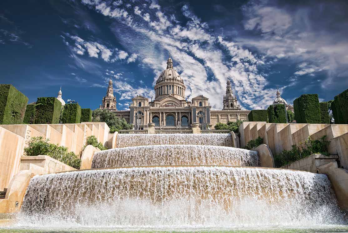 Cascading waterfall and The Palau Nacional, Barcelona