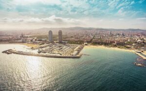 Aerial View of Barcelona beach.