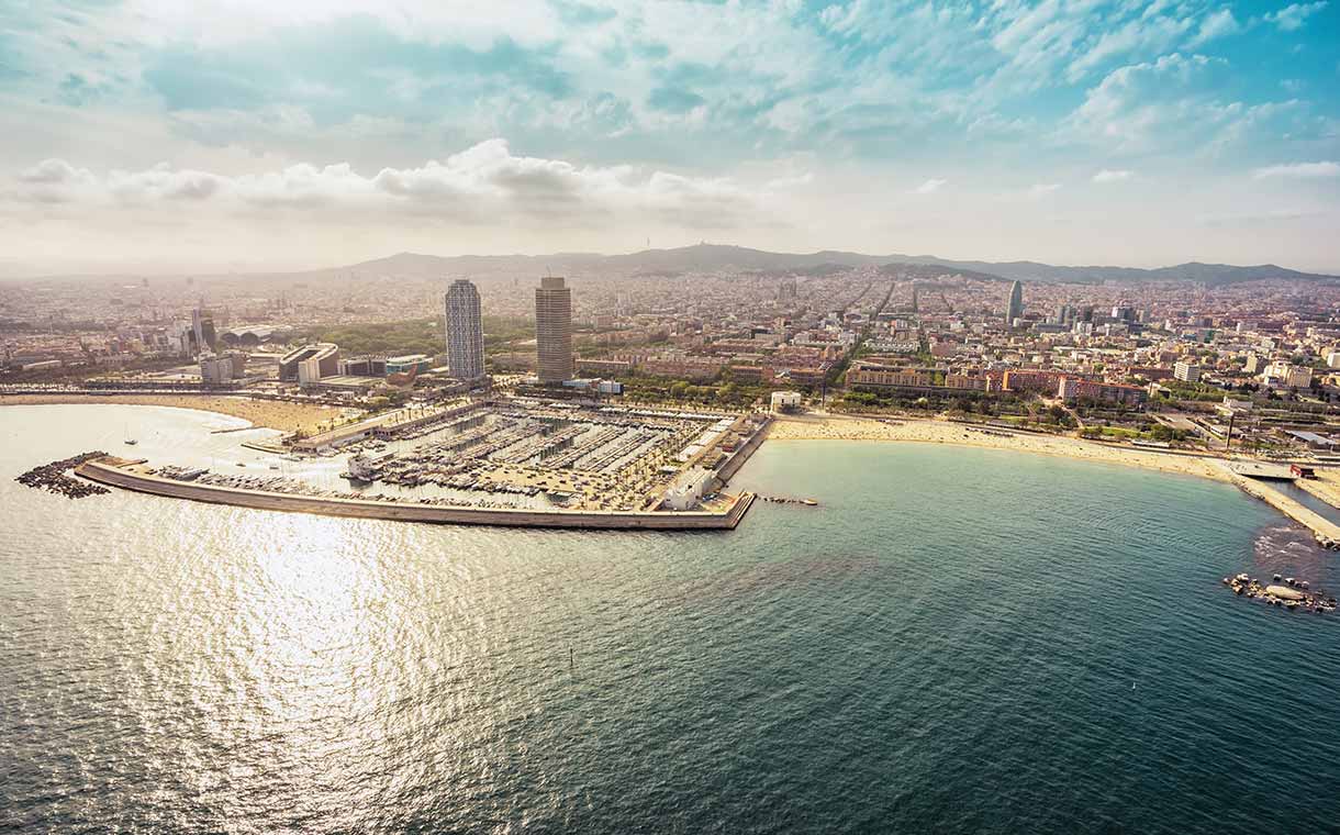 Aerial View of Barcelona beach.