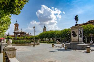 statue in City square in Alcala de Henares, Spain