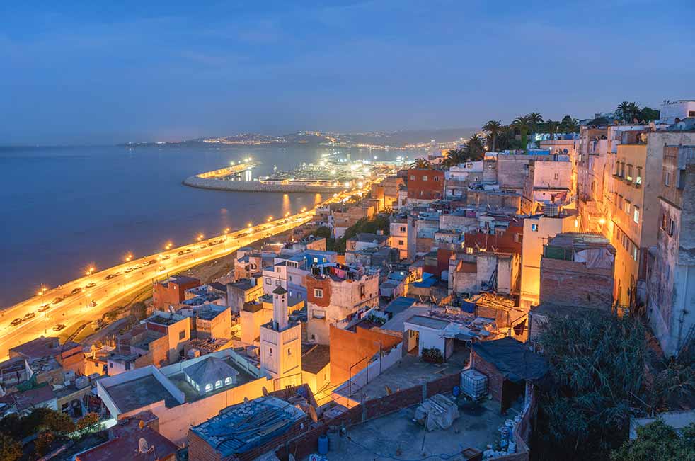 Evening view of Tangiers, Morocco