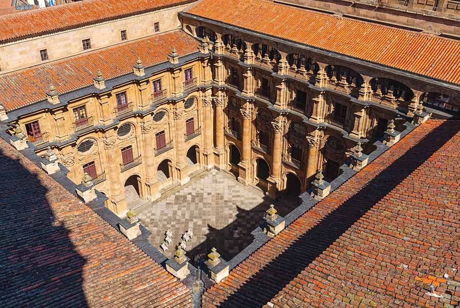 aerial view over courtyard of University of Salamanca, Spain