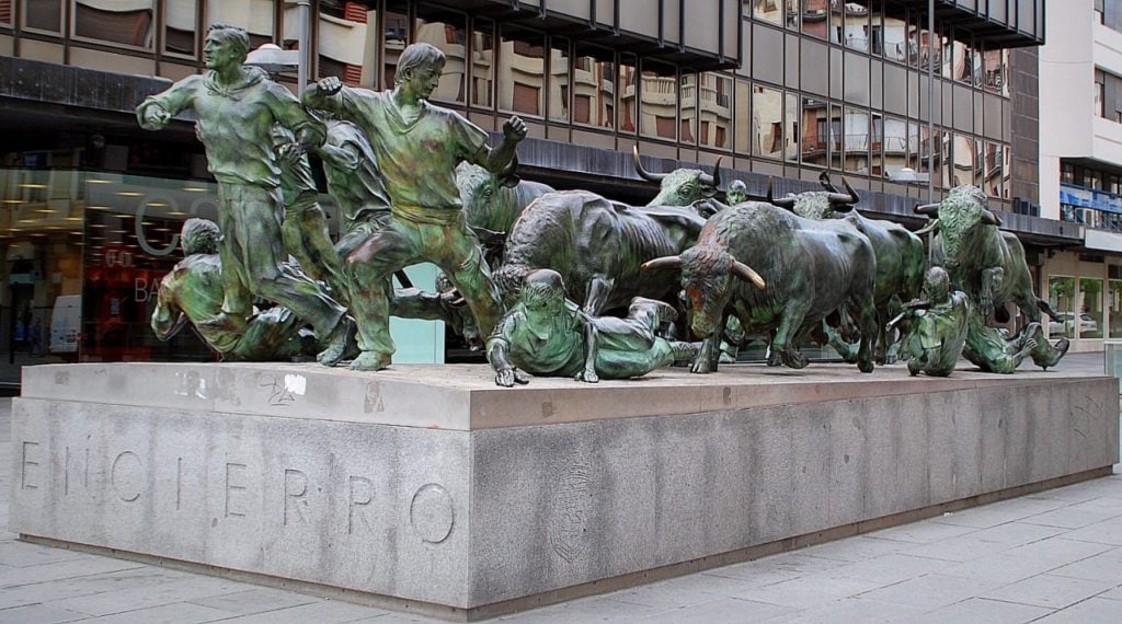 bullrun statue in Pamplona, Spain