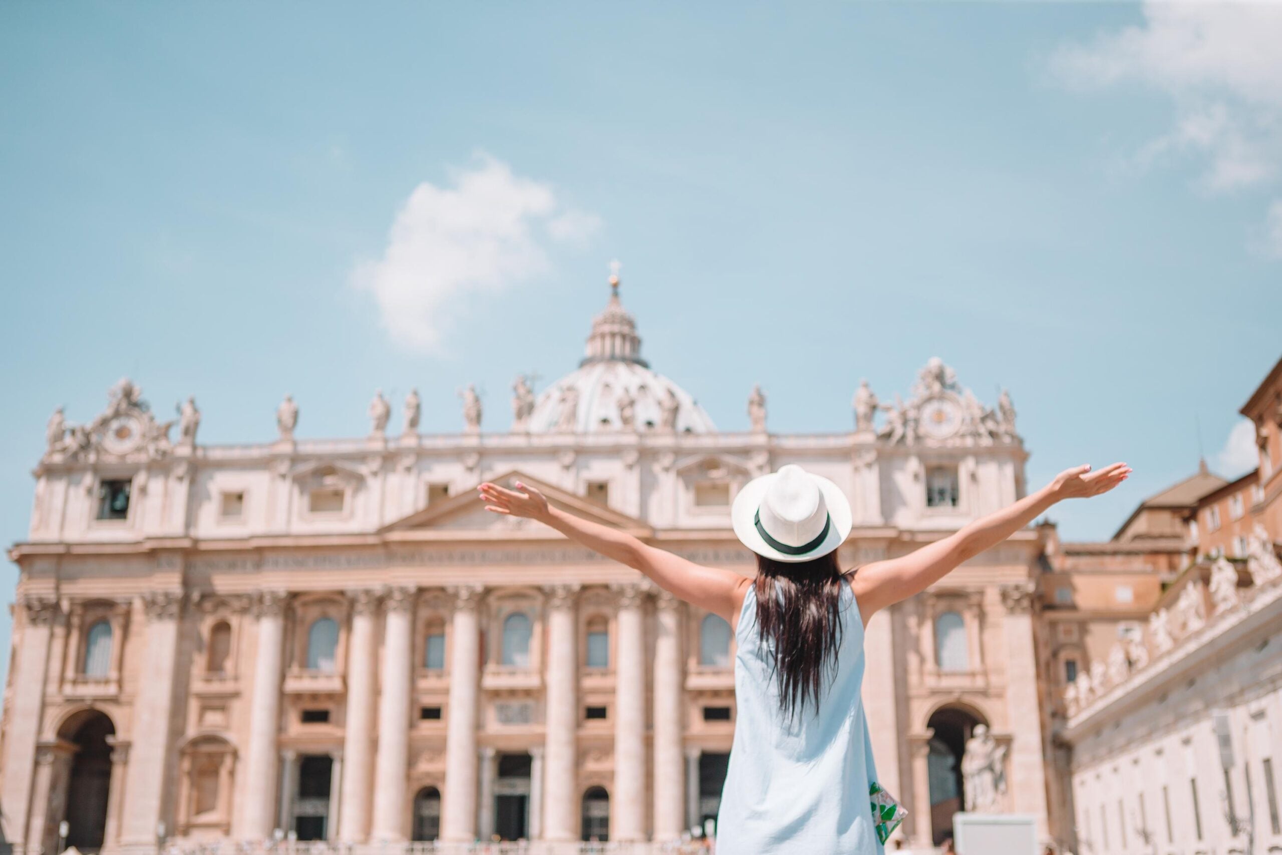 Vatican, Sunny day in Rome, Italy with Tourist